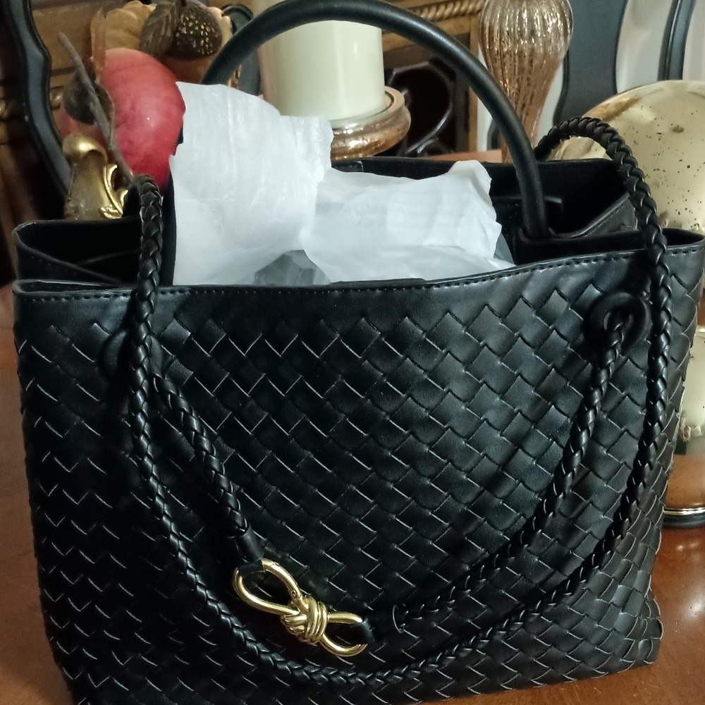 Elegant Black Woven Handbag